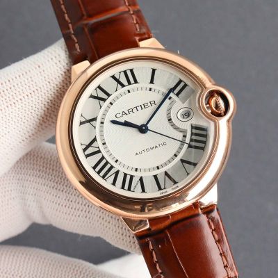 Cartier 18K Gold 42MM Mechanical Movement Crocodile Leather Bracelet Watch